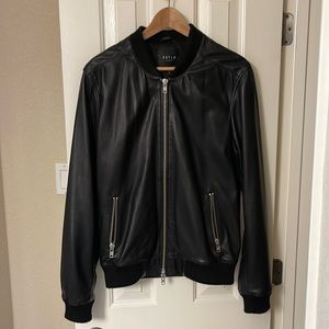 Black leather bomber jacket worn twice. Too small for me now as I wear a large